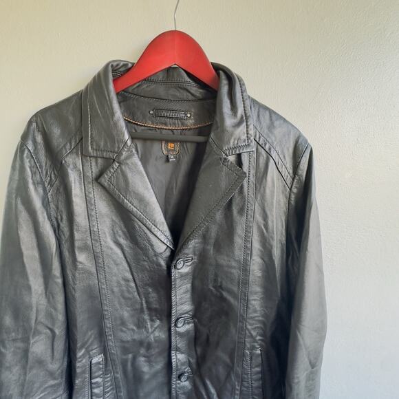 Wilson’s Leather Black Genuine Leather Blazer Jacket Womens M Boxy Vintage Style - Picture 4 of 13